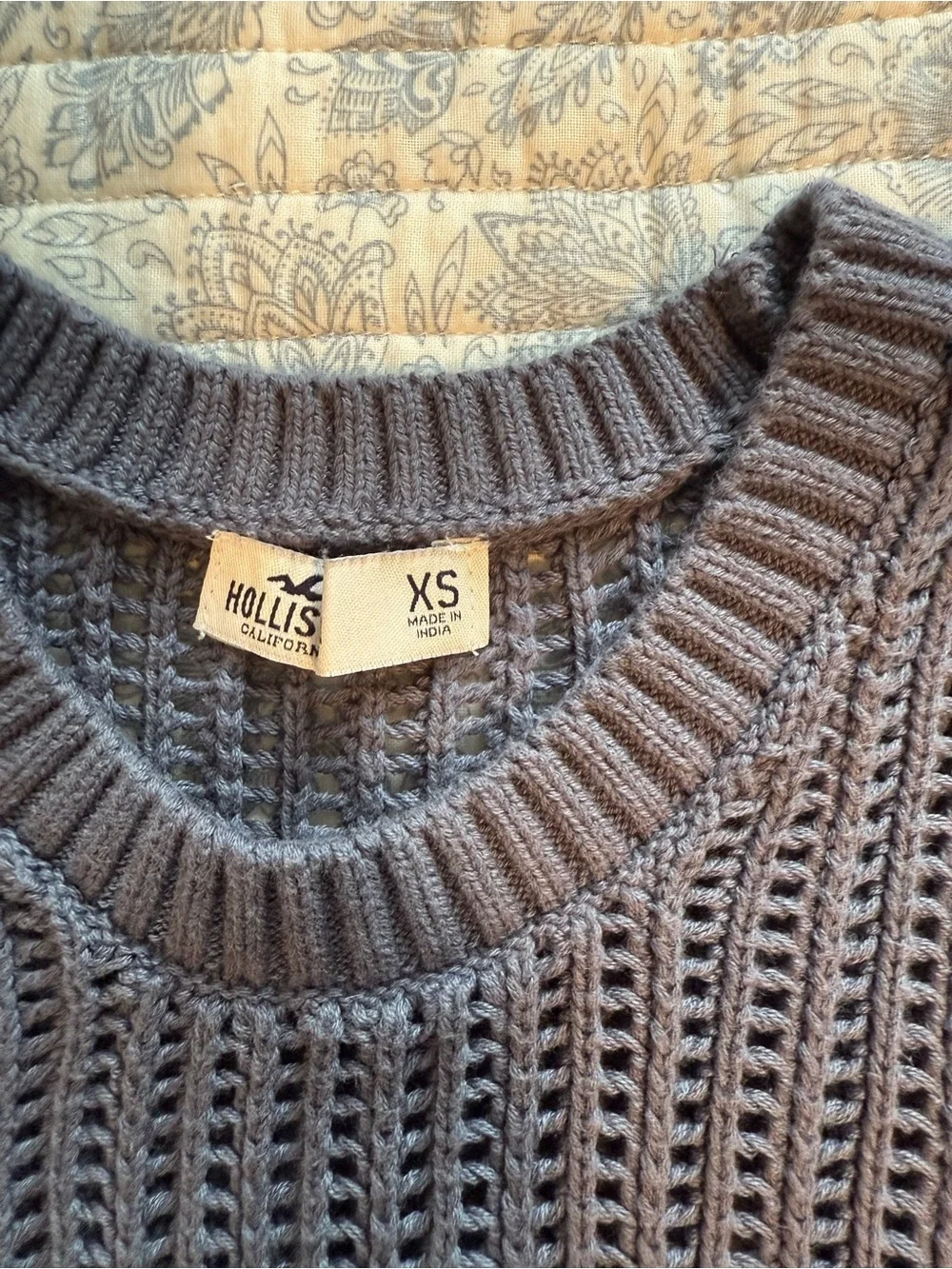 Hollister Charcoal Grayish/Blue Open-Knit Crewneck Sweater Vest